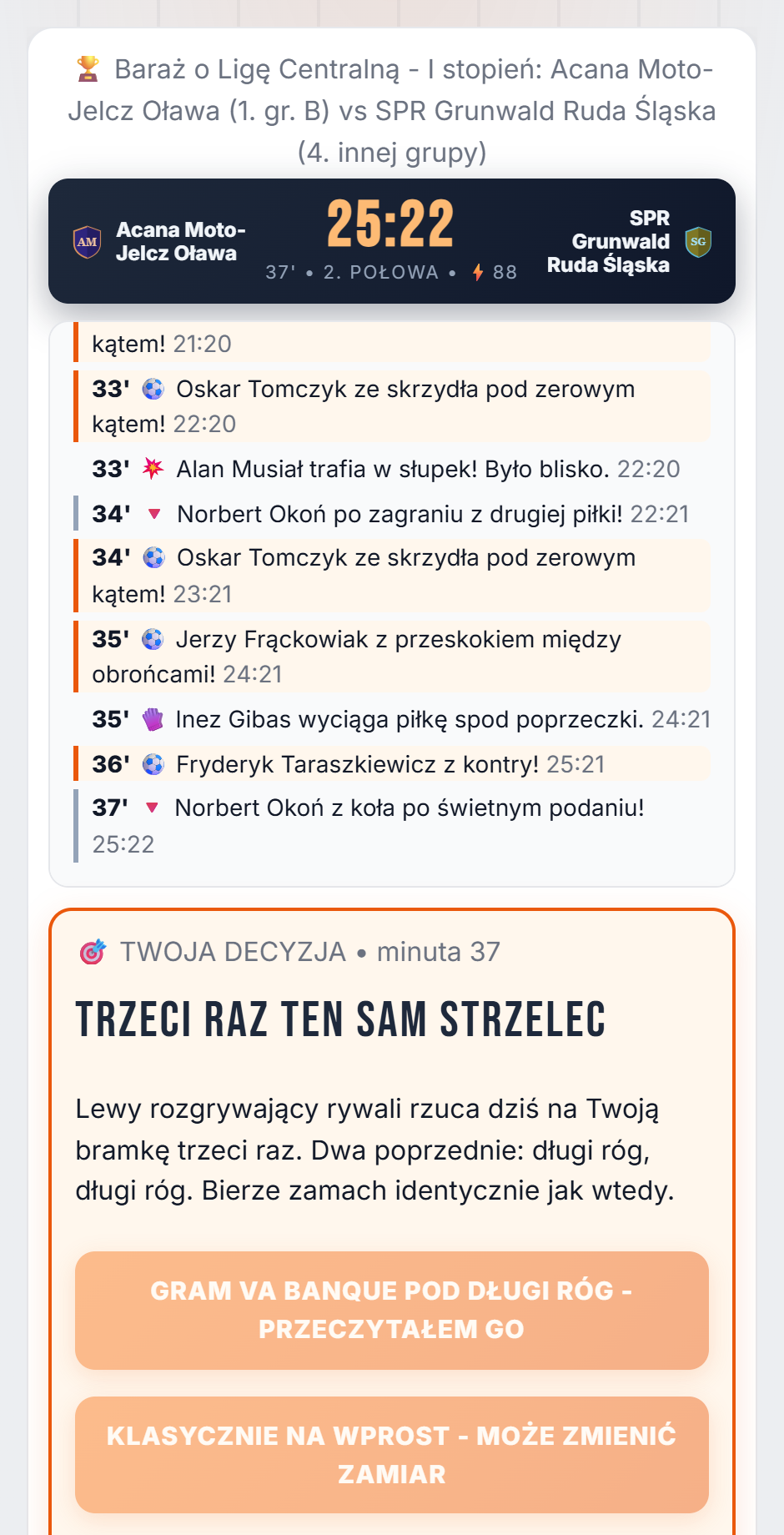 Relacja live z meczu barażowego w grze